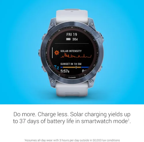 Miniatura 3 de Garmin Fenix 7X Sapphire Solar, reloj inteligente de aventura más grande, con capacidades de carga solar, reloj GPS resistente para exteriores