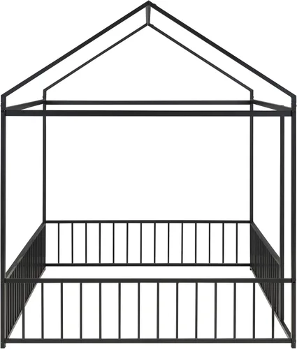 Miniatura 7 de Cama de metal de tamaño matrimonial con valla para niños, adolescentes, niñas, niños, cama de piso de casa, camas Montessori, se puede decorar marco