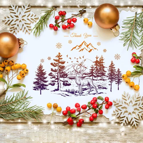 Miniatura 7 de INFUNLY Sellos y troqueles de bosque navideño para hacer tarjetas, sellos y troqueles de ciervo de Navidad, plantillas de ciervo para hacer