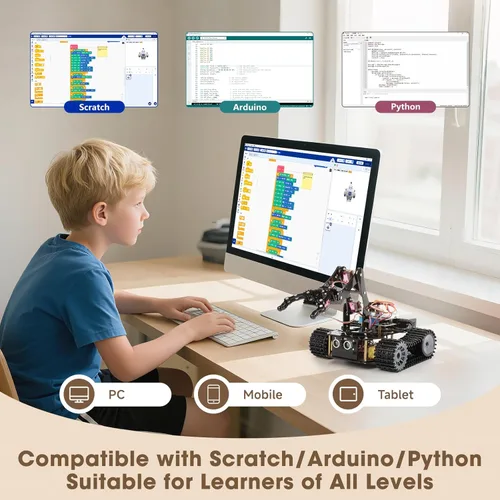 Miniatura 7 de Robótica para niños de 12 a 16 años, brazo robot inteligente ACEBOTT con 5DOF + auto tanque, kit de codificación de juguetes STEM compatible