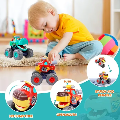 Miniatura 4 de Autos de juguete para niños de 1, 2, 3 años, paquete de 3 camiones monstruo, juguete de cocodrilo, búho, leopardo, rueda grande, camiones de juguete