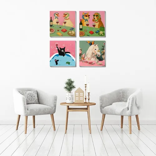 Miniatura 5 de FQOVKYN 4 paquetes de kit de pintura por números de animales divertidos para adultos principiantes, pintura de caballo por números con marco