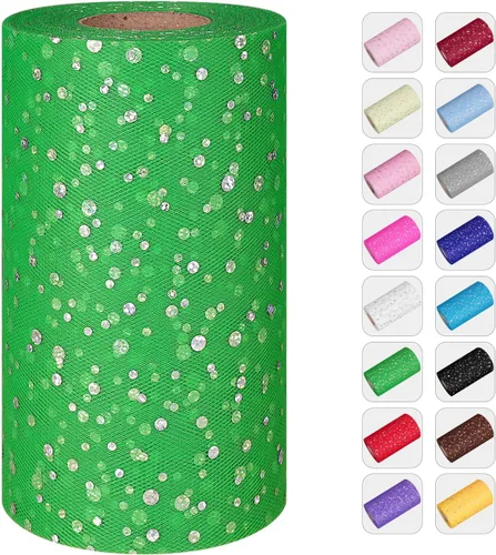 Miniatura 13 de Rollos de tul con purpurina, 6 pulgadas por 50 yardas (150 pies) de tela de tul de tela de tul para faldas tutú, costura, cumpleaños, boda, Azul real