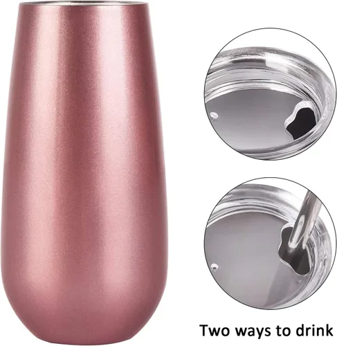 Miniatura 3 de Paquete de 4 vasos de copa de champán con doble aislamiento sin tallo, 6 onzas, irrompibles y reutilizables, copas de cóctel para brindar, gran