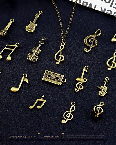 Miniatura 7 de JIALEEY Dijes de música multiestilo para instrumentos musicales, notas, símbolos, colgantes para collares, pulseras, aretes, fabricación de joyas