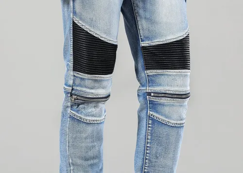 Miniatura 6 de Skinny Slim Fashion - Jeans elásticos de motociclista de Hip Hop con agujeros rectos rasgados.
