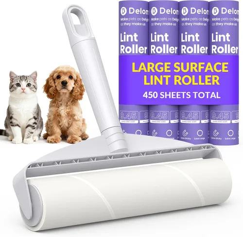 Miniatura 9 de DELOMO - Rodillos de pelusa extra grandes de 14.17 pulgadas para pelo de mascotas, rodillos adhesivos para suelo con 3 asas extensibles y 4