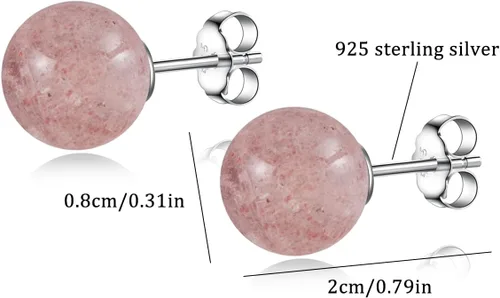 Miniatura 59 de Natural Stone Stud Earrings for Women 8mm Sterling Silver Genuine Gemstone Earrings Handmade Sterling Silver Crystal Stud Earrings for Women
