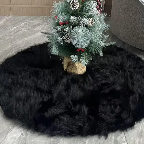 Miniatura 4 de Falda de árbol de Navidad de felpa negra de 24 pulgadas, pequeña, de piel sintética gruesa, lujosa decoración navideña para Año Nuevo, decoración