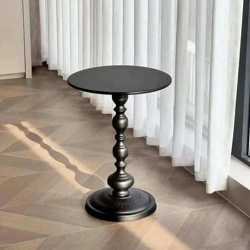 Miniatura 8 de Mesa Auxiliar – Mesa de Acento Pequeña Redonda de 13.8" con Base de Metal, Mesa de Café Vintage Multifuncional para Sala de Estar, Dormitorio