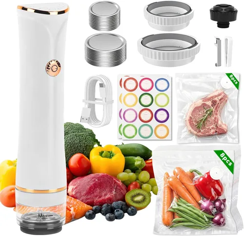 Sellador al vacío compacto para almacenamiento y conservación de alimentos, con bolsas al vacío, tarro de masón, tapón de vino, preferible por el