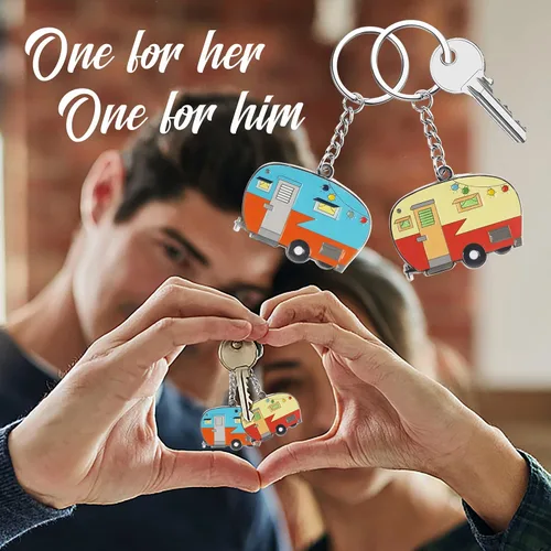 Miniatura 4 de Llavero de casa rodante con texto en inglés "Happy RV", llavero para parejas, regalo para hombres y mujeres, accesorios de campamento, paquete de 2