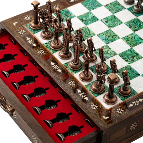 Miniatura 14 de Juego de ajedrez de madera de lujo con piezas metálicas del ejército británico, tablero de ajedrez de nogal hecho a mano con almacenamiento, regalo
