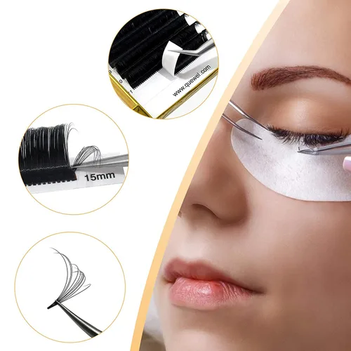 Miniatura 5 de QUEWEL - Extensiones de pestañas de abanico fácil 0.07mm, rizado C, extensiones de pestañas de 8-15mm, bandejas de pestañas mixtas, mate negro