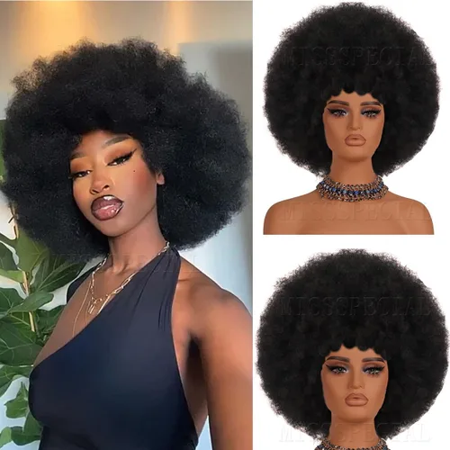 Peluca afro rizada de los años 70 para mujeres negras, sin pegamento, pelucas afro grandes, con volumen y suaves de aspecto natural, peluca completa