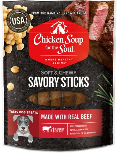 Chicken Soup for The Soul All Natural Premium Savory Sticks Golosinas suaves y masticables para perros, primer ingrediente de carne de res real, sin