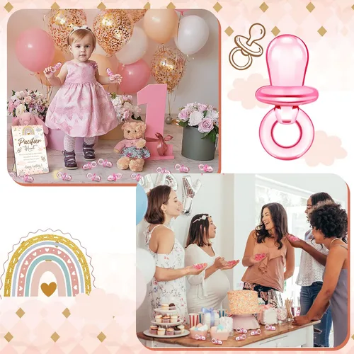 Miniatura 7 de Thyle Juego de 51 piezas de chupete de caza para baby shower, incluye signo de caza y 50 chupetes acrílicos para decoración de juegos de baby Rosa