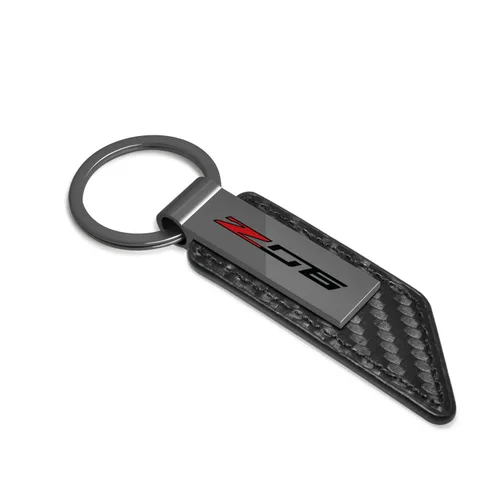 Miniatura 2 de iPick Image Para Chevrolet Corvette C7 Z06 Textura de fibra de carbono PU Llavero de cuero, con licencia oficial Negro Bar