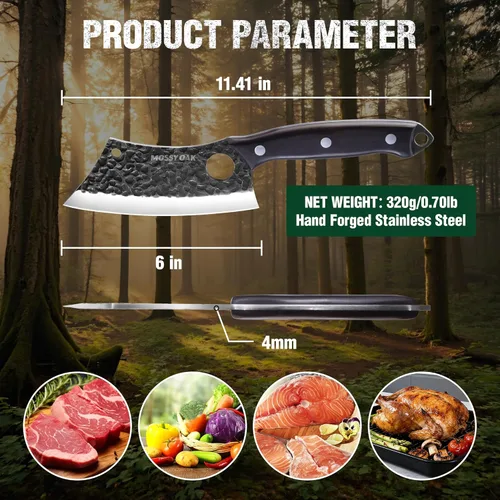 Miniatura 2 de Mossy Oak Cuchillo para carne, cuchillo de carnicero con funda de cuero auténtico, cuchillo de cocina forjado a mano, mango completo para cortar