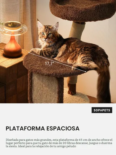 Miniatura 4 de Árbol de Gato de 40 Pulgadas de Alto en Madera Sólida Moderna para Gatos Grandes y Adultos de Interior, Robusto Condo para Gatos con Poste
