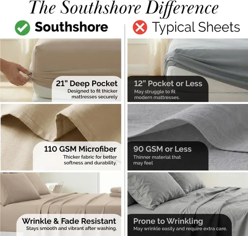Miniatura 251 de Southshore Fine Living, Inc. Juego de 7 piezas de sábanas King divididas para cama ajustable, juego de sábanas King divididas con bolsillo de 21