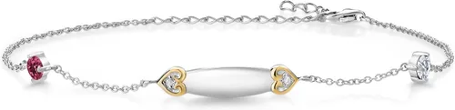 Plata 925 y oro amarillo de 10 quilates, personalizable, turmalina rosa GH, diamante cultivado en laboratorio, Lazer, grabado con nombre inicial de