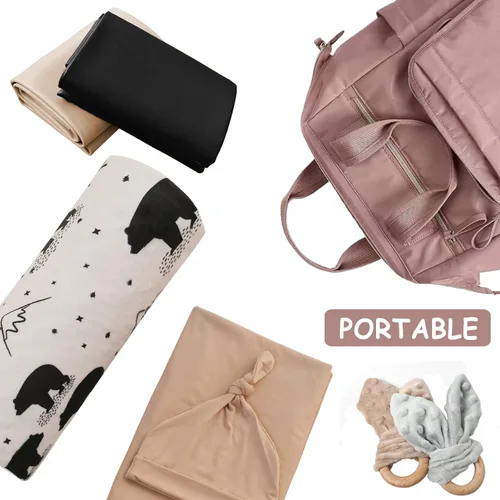 Miniatura 6 de Owlowla Cambiador de pañales para bebé, cambiador portátil, cambiador de viaje, para bebés y niños pequeños (beige y negro)