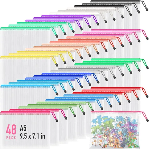 Miniatura 10 de Umriox Bolsas de malla con cremallera, A3+A4+A5, (6 colores, 18 paquetes), bolsas transparentes con cremallera, bolsas impermeables con cremallera