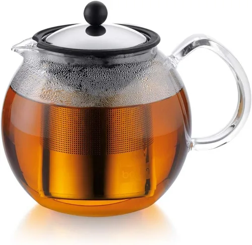 Miniatura 6 de Bodum Prensa de té de vidrio Assam de 34 oz con filtro de acero inoxidable, tapa de plástico negro
