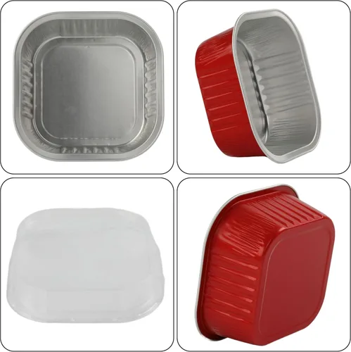 Miniatura 3 de Moldes para hornear con tapas, 30 PCS moldes cuadrados mini para pasteles de 10 oz con tapas, recipientes desechables para cupcakes, moldes