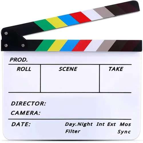 Tabla de clapboard de escena de acción del director, decoración de fiesta temática de película, color negro/colorido, 11.8 x 10.6 pulgadas (colorido)