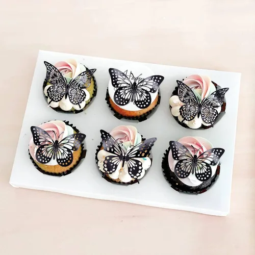 Miniatura 6 de Gyufise Paquete de 36 adornos de mariposa 3D con láser negro para cupcakes, decoración hueca para cumpleaños, boda, fiesta de hadas, calcomanías