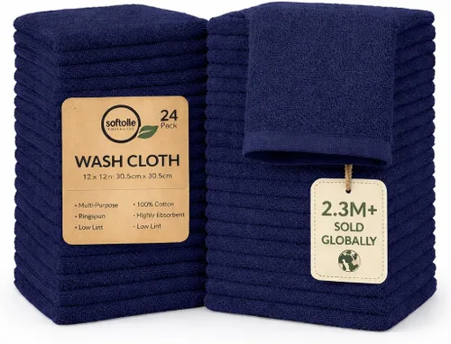 Miniatura 35 de Paquete de 24 paños 100 % algodón (12 x 12 pulgadas), suaves, altamente absorbentes, toallas para la cara, paños de lavado para la cara, hilado