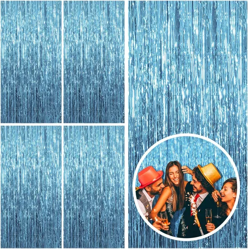 Miniatura 58 de Paquete de 2 cortinas de serpentinas negras para fiestas, telón de fondo de flecos de oropel de papel de aluminio, decoraciones para fiestas