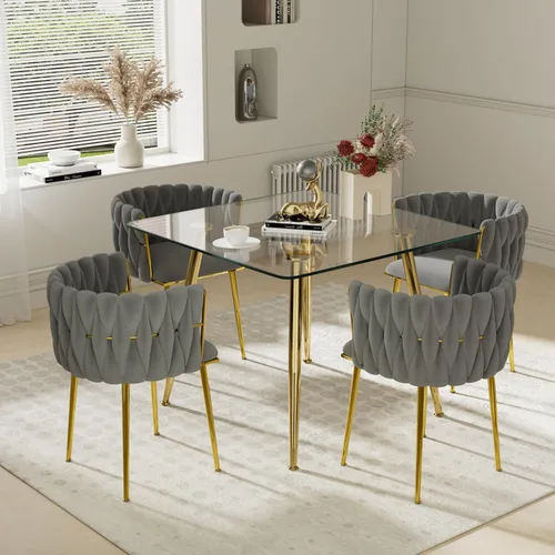 Miniatura 16 de Juego de mesa de comedor de cristal plateado para 2, juego de mesa cuadrada de lujo moderno de 36 pulgadas, juego de mesa de cocina minimalista de 3