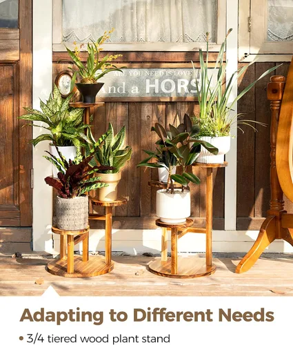 Miniatura 7 de Bamworld Soporte para plantas de interior, soporte de madera de 4 niveles para múltiples plantas, soportes de esquina altos para plantas al aire