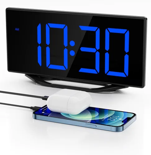 Reloj despertador digital para mesita de noche del dormitorio, pantalla grande de números grandes con atenuador de brillo, reloj de escritorio
