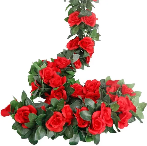 Miniatura 9 de LESING Guirnalda de rosas artificiales, 4 unidades (28.8 pies), guirnalda de flores de seda falsa con plantas verdes, guirnaldas de flores colgantes