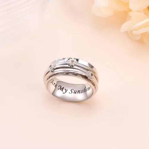 Miniatura 18 de Anillo giratorio para aliviar la ansiedad con margaritas You Are My Sunshine Flower Fidget Ring de plata esterlina TDAH para aliviar el estrés