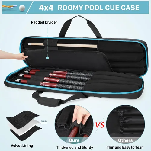 Miniatura 3 de GOBUROS Estuche para tacos de piscina de 4 x 4 pulgadas, soporta hasta 4 colillas y 4 ejes, estuche de transporte para palos de billar con bolsillos