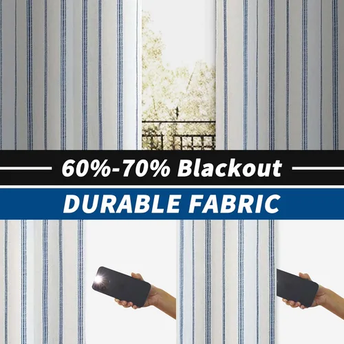 Miniatura 3 de DriftAway - Cortinas de Lino Mezcla de Granja 100% Opacas de 84 Pulgadas de Largo para Dormitorio, Cortinas Verticales Rayadas Impresas de Lino