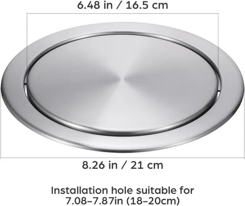 Miniatura 3 de Hemobllo Tapa de bote de basura empotrada de 6.5 pulgadas de acero inoxidable 403, cubierta abatible silenciosa para conducto de basura de cocina
