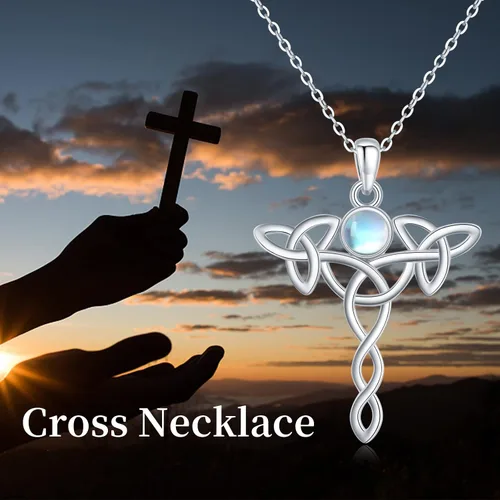 Miniatura 6 de Celtic Knot Necklace 925 Sterling Silver Pentagram Necklace Moon Pentacle Pendant Cross Triple Moon Goddess Amulet Moonstone Jewelry Gifts for Women