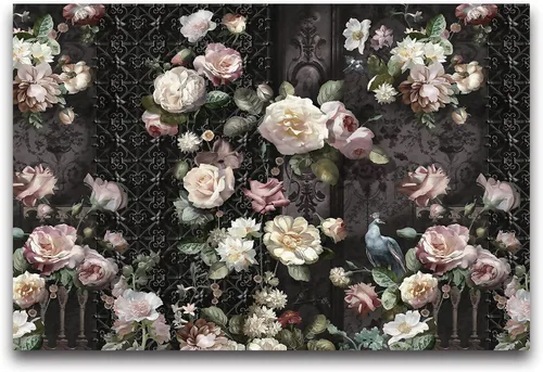 Miniatura 4 de Papel tapiz 3D con diseño de cerca negra, pavo real, pájaro, rosas en rosa, amarillo y blanco para decoración de dormitorio y sala de estar 158" x