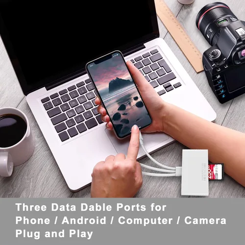Miniatura 4 de Lector de tarjetas de memoria 5 en 1, adaptador USB OTG y lector de tarjetas SD para i-Phone/i-Pad, dispositivos USB C y USB A con ranuras