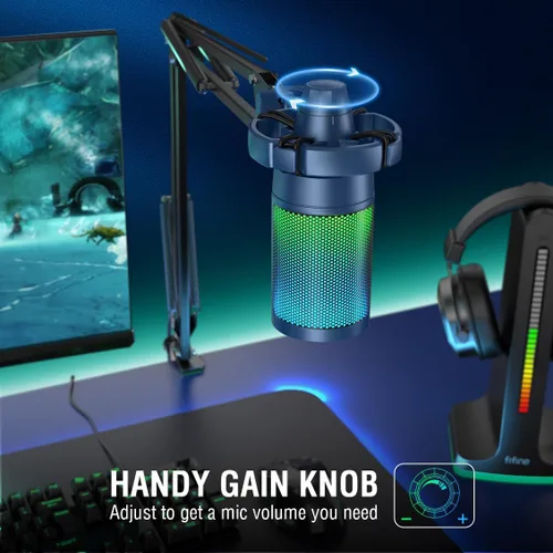 Miniatura 4 de FIFINE - Kit de micrófono USB para juegos, transmisión, grabación y PC, micrófono condensador para computadora RGB, paquete para podcasts, audio