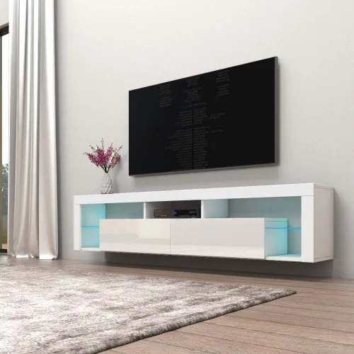 Miniatura 2 de MEBLE FURNITURE & RUGS Milano 200 - Soporte flotante para TV de hasta 90 pulgadas, moderno centro de entretenimiento de alto brillo de 79 pulgadas