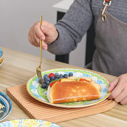 Miniatura 5 de Juego de 6 platos llanos de cerámica resistentes a los arañazos de 10 pulgadas, aptos para lavavajillas y microondas, platos de pasta, plato de Boho