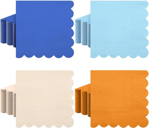 Miniatura 21 de Zhanmai 100 paquetes de servilletas de cóctel 5 x 5 pulgadas, servilletas con bordes festoneados, papel de color degradado para bebidas con bordes