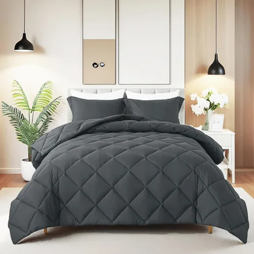 HYLEORY Juego de edredón de tamaño individual con 1 funda de almohada, edredón de cama alternativo al plumón para todas las estaciones, ligero, Gris